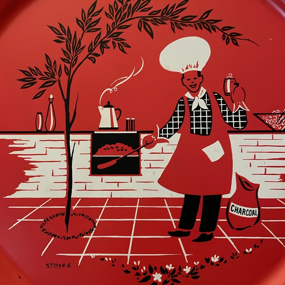Vintage 1950’s Red Metal Decorative Plate with Chef Illustration - Picture 2 of 3